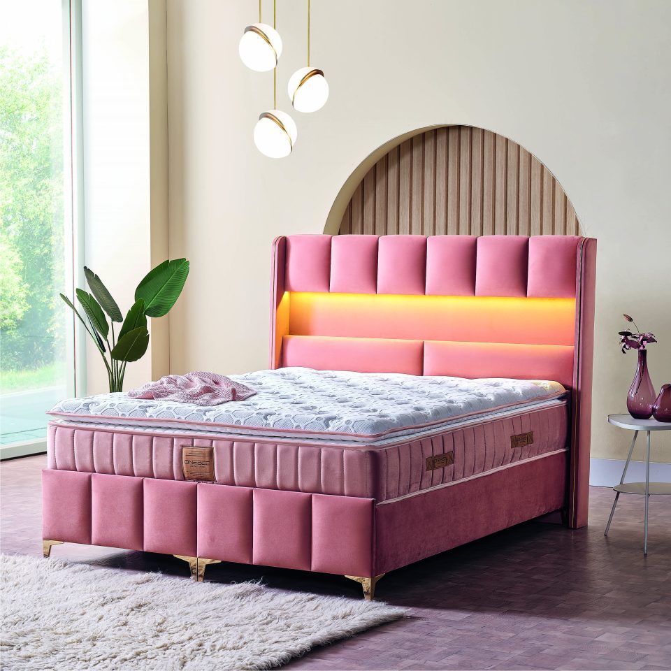 Pat catifea, saltea inclusă și sistem rabatabil pentru depozitare, DELUXE – Model Floransa