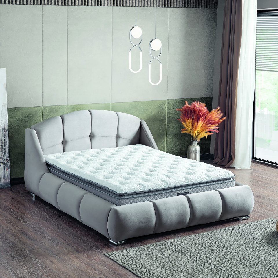 Pat catifea, saltea inclusă și sistem rabatabil pentru depozitare, DELUXE – Model Elano