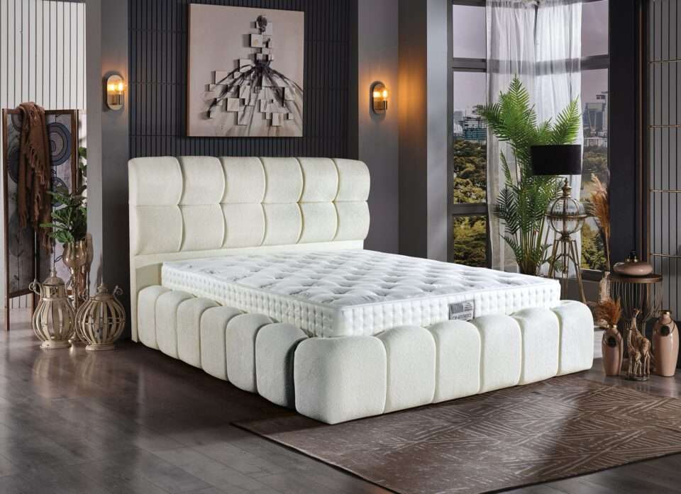 Pat material PLUȘAT, saltea inclusă și sistem rabatabil pentru depozitare, DELUXE - Model Panda