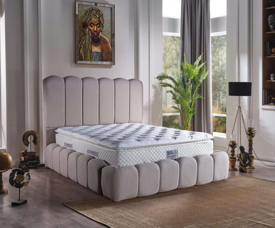 Pat material PLUȘAT, saltea inclusă și sistem rabatabil pentru depozitare, DELUXE - Model Panda Two