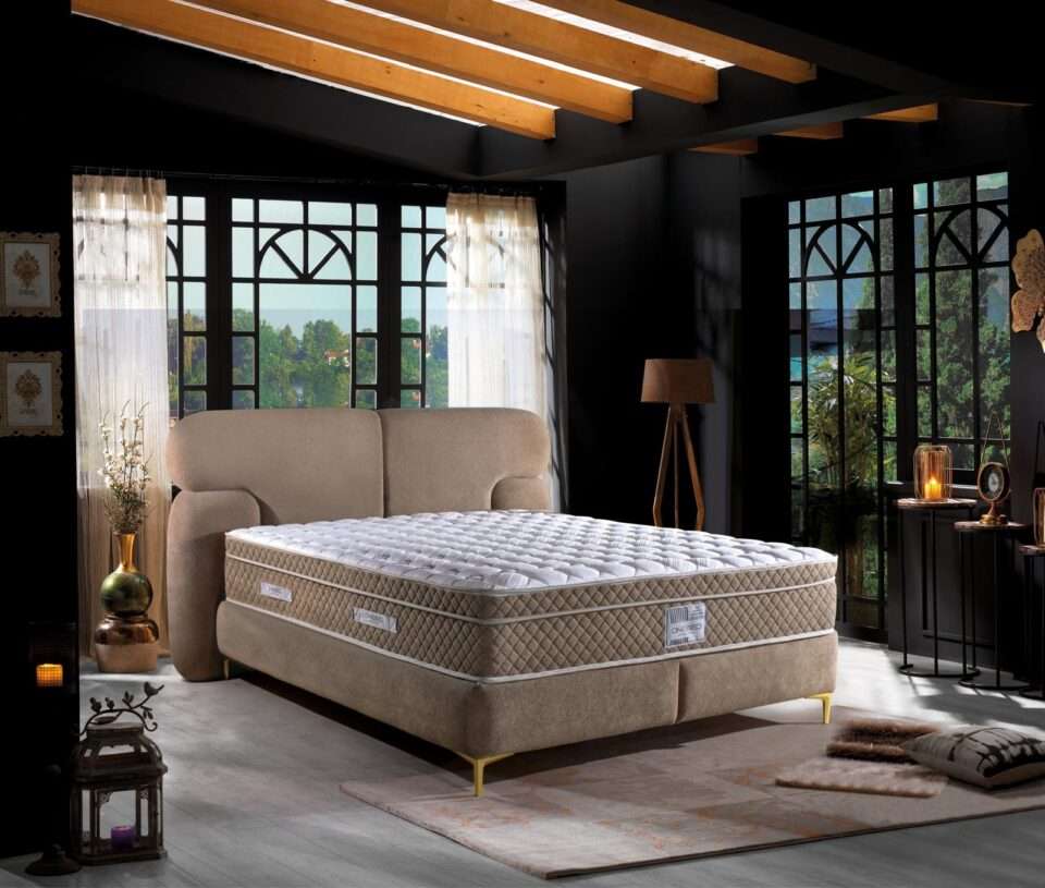 Pat material PLUȘAT, saltea inclusă și sistem rabatabil pentru depozitare, DELUXE - Model Viva